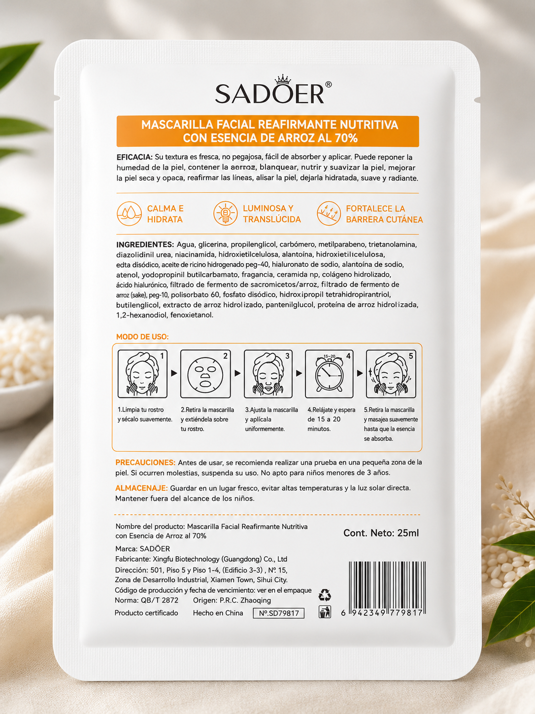 Mascarilla facial de arroz
