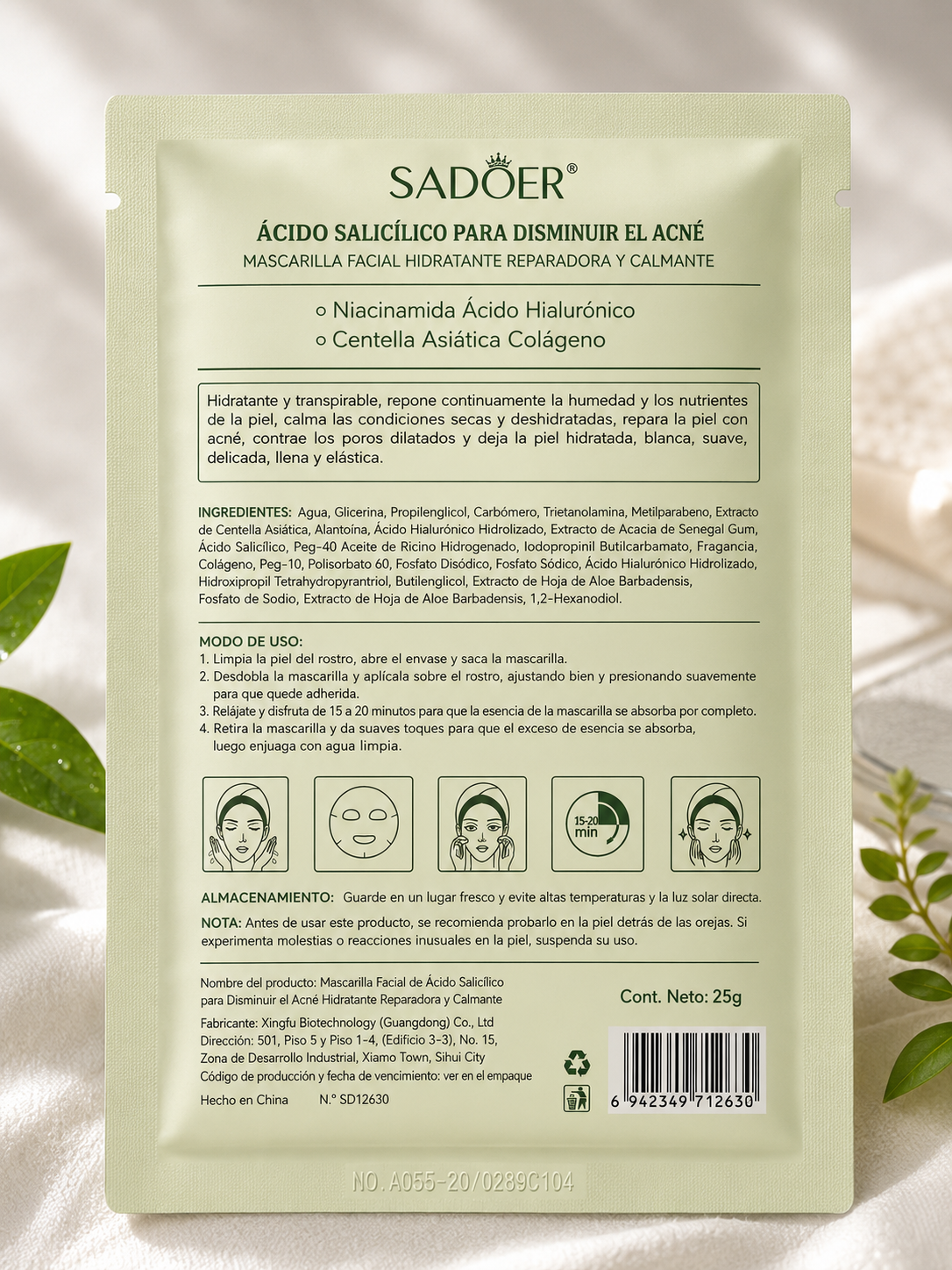 Mascarilla facial con Acido Hialurónico